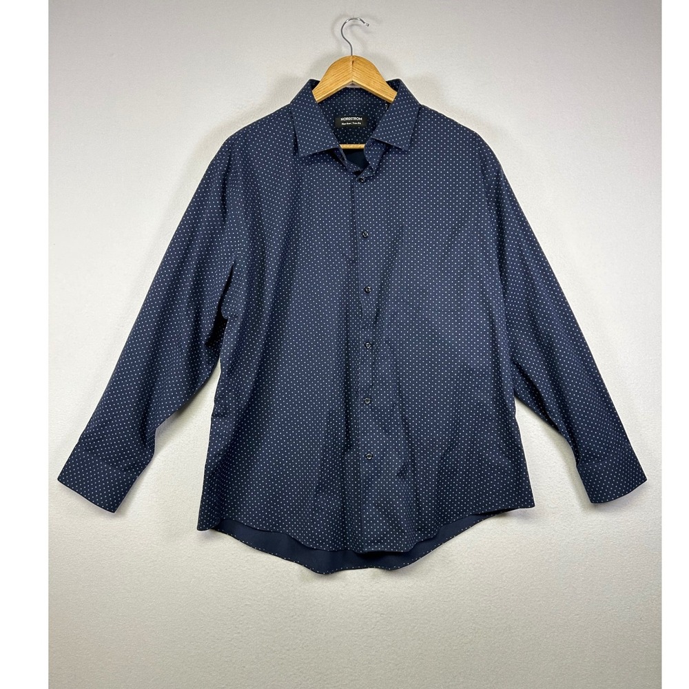 Professional Nordstrom Mens 17.5 32/33 Navy Geometric Non-Iron Trim Fit Shirt